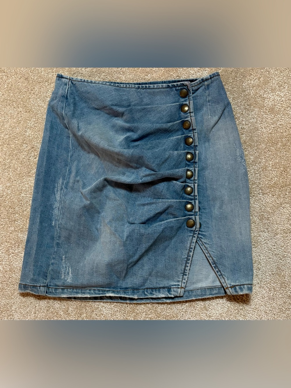 RetroFête Denim Mini Skirt Button Front Light Wash Blue
